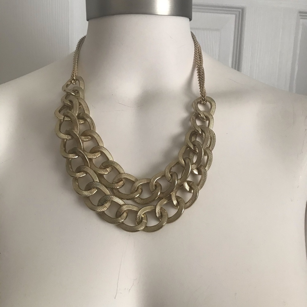 Double layer gold color chain statement necklace